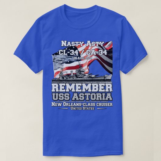 USSアストリアCA34クルーザー海軍退役軍人 Tシャツ (デザイン正面)