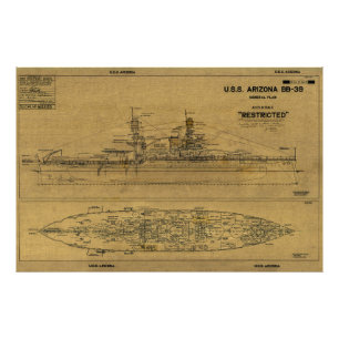 USSアリゾナ戦艦ブループリント1934 フォトプリント