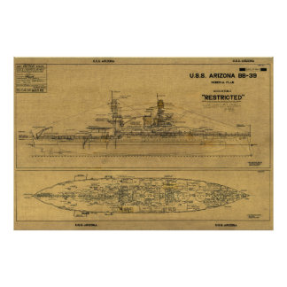 USSアリゾナ戦艦ブループリント1934 フォトプリント
