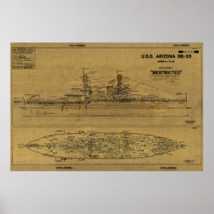 USSアリゾナ戦艦ブループリント1934 ポスター