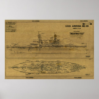 USSアリゾナ戦艦ブループリント1934 ポスター
