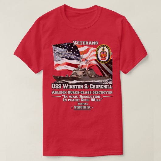 USSウィンストンSチャーチルDDG81退役軍人 Tシャツ (デザイン正面)