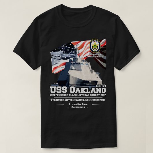 USSオークランドLCS24独立階級リトラルコンバ Tシャツ (デザイン正面)