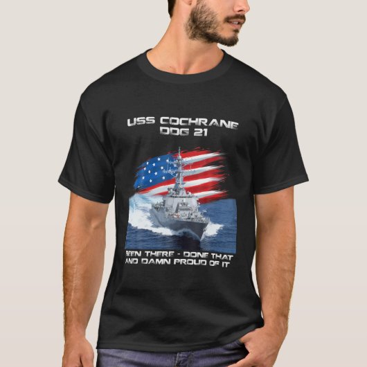 USSコクランDDG-21デストロイヤー船USA国旗ベテラ Tシャツ (正面)