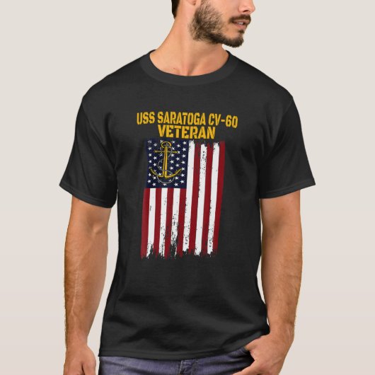 USSサラトガCV-60 CVA-60航空母艦退役軍人 Tシャツ (正面)