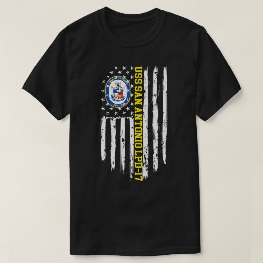 USSサンアントニオLPD17米国国旗 Tシャツ (デザイン正面)