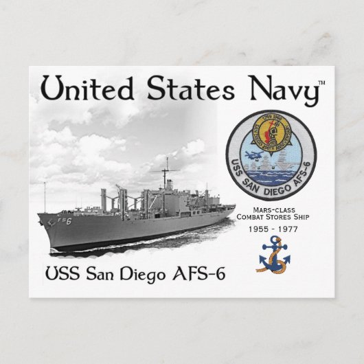 USSサンディエゴ AFS-6 補給艦 ポストカード (正面)