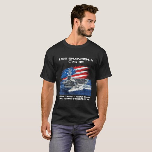 USSシャングリラCVS-38航空母艦退役軍人USA Tシャツ (正面フル)