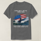 USSシーデビルSSN-664アメリカ国旗の潜水艦ヴェート Tシャツ (デザイン正面)