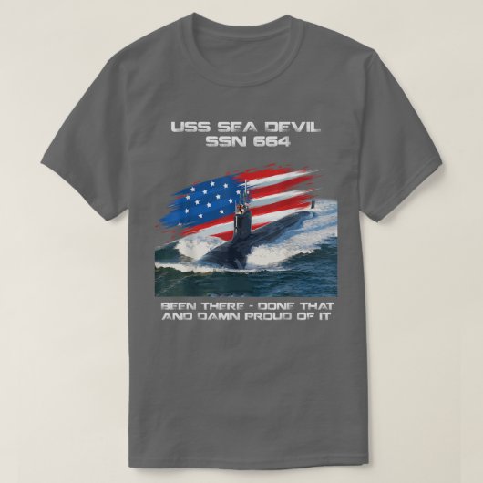 USSシーデビルSSN-664アメリカ国旗の潜水艦ヴェート Tシャツ (デザイン正面)