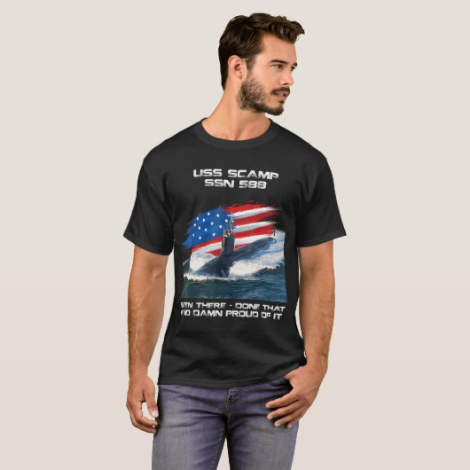USSスカンプSSN-588アメリカ国旗の潜水艦退役軍人 Tシャツ (正面フル)