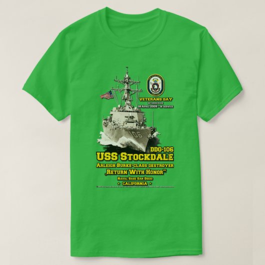 USSストックデールDDG106駆逐艦退役軍人 Tシャツ (デザイン正面)