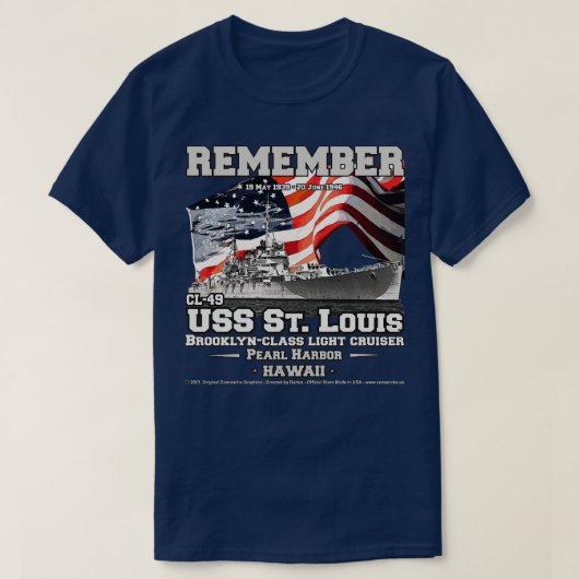 USSセントルイスCL49ライトクルーザー海軍退役軍人 Tシャツ (デザイン正面)