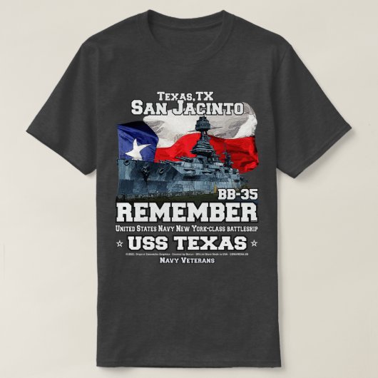 USSテキサス州BB35戦艦退役軍人1 Tシャツ (デザイン正面)