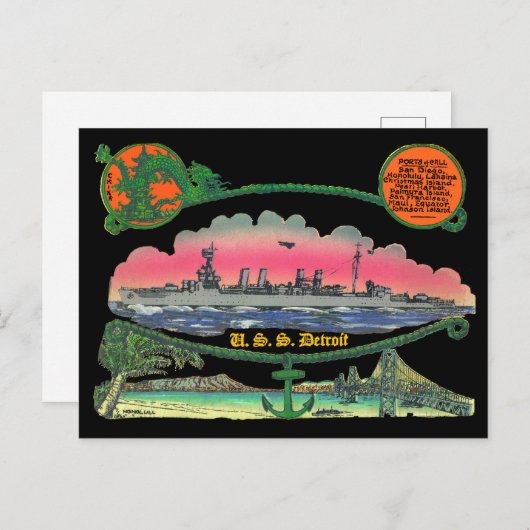 USSデトロイトCL-8ポストカード ポストカード (正面/裏面)