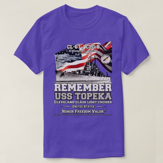 USSトペカCL67アメリカ海軍ライトクルーザーを思い出す Tシャツ (デザイン正面)