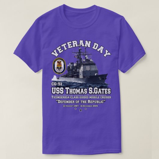 USSトーマスSゲートCG51クルーザー退役軍人 Tシャツ (デザイン正面)
