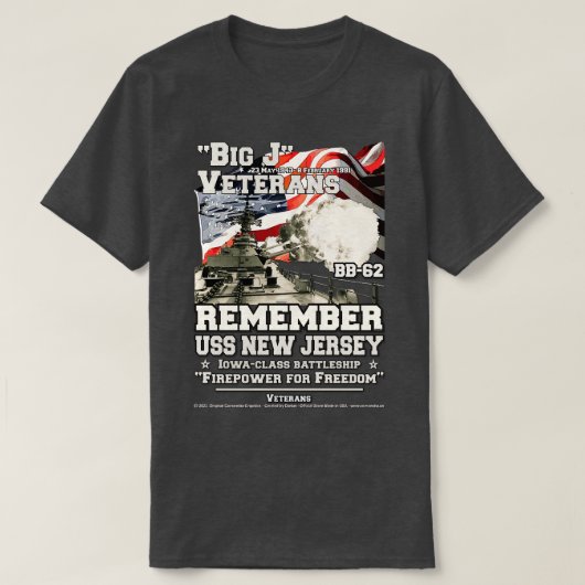 USSニュージャージーBB62米国海軍戦艦退役軍人 Tシャツ (デザイン正面)