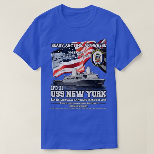 USSニューヨークLPD21水陸両用輸送波止場 Tシャツ (デザイン正面)