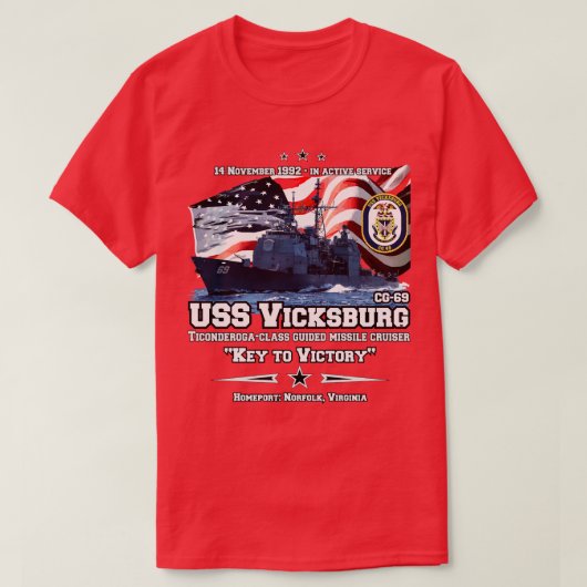USSビックスバーグCG69クルーザー Tシャツ (デザイン正面)