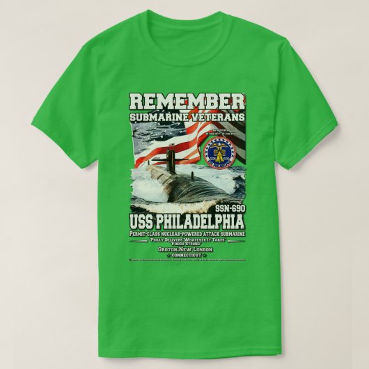 USSフィラデルフィアSSN690潜水艦退役軍人 Tシャツ (デザイン正面)