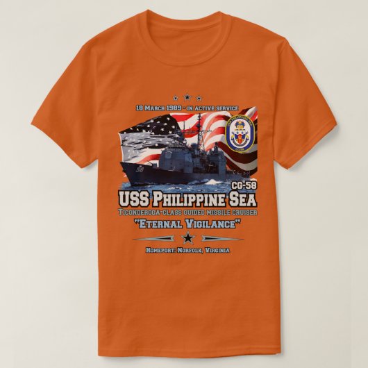 USSフィリピンシーCG58クルーザー Tシャツ (デザイン正面)