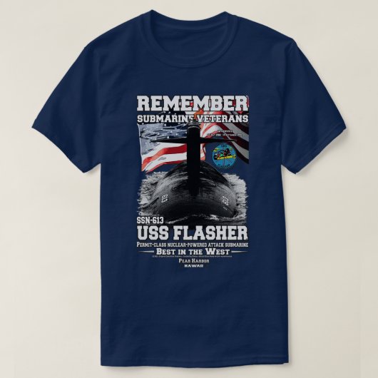 USSフラッシャーSSN613潜水艦を記憶 Tシャツ (デザイン正面)
