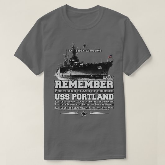 USSポートランドCLCA33ヘビークルーザー Tシャツ (デザイン正面)