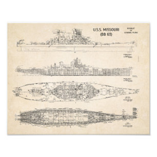 USSミズーリ設計図 フォトプリント