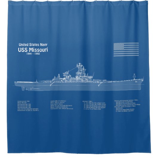 USSミズーリ – 船舶設計図プランABD シャワーカーテン (正面)