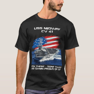 USSミッドウェイCV 41航空母艦退役軍人USA国旗 Tシャツ