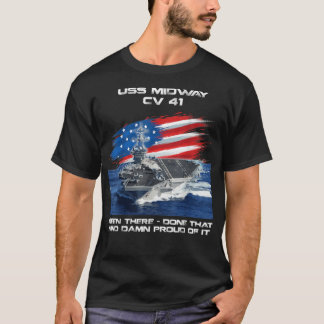 USSミッドウェイCV 41航空母艦退役軍人USA国旗 Tシャツ