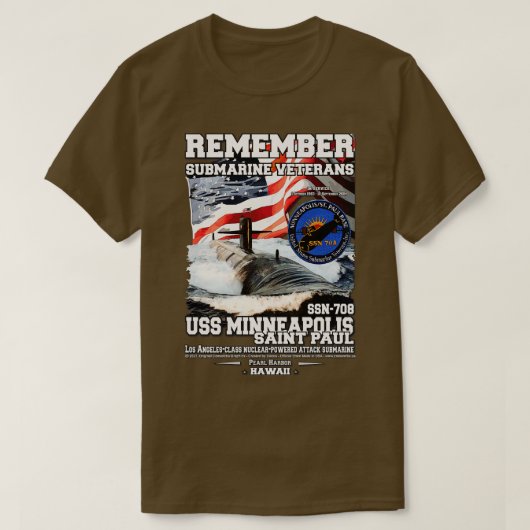 USSミネアポリスセントポールSSN708潜水艦 Tシャツ (デザイン正面)