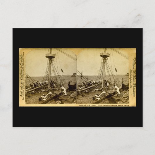 USSメイン号の沈没 ダイバーの様子 ヴィンテージ ポストカード (正面)