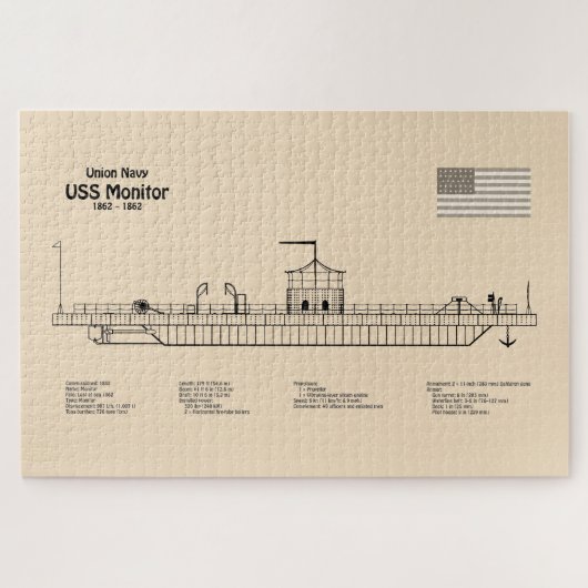 USSモニター – 船舶設計図プランSD ジグソーパズル (横)