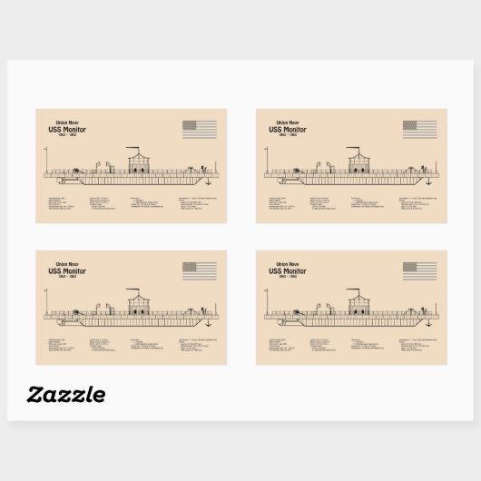 USSモニター – 船舶設計図プランSD 長方形シール (シート)