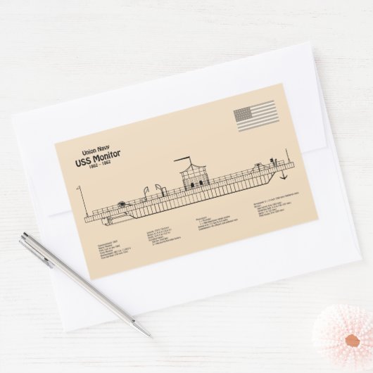 USSモニター – 船舶設計図プランSD 長方形シール (封筒)