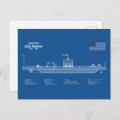 USSモニター - 船舶設計図 ABD ポストカード (正面/裏面)