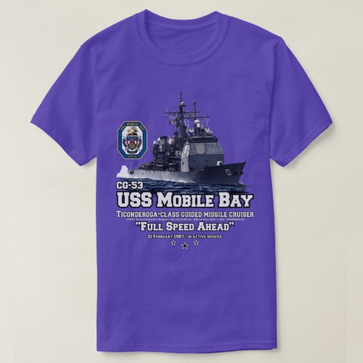 USSモバイルベイCG53海軍巡洋艦 Tシャツ (デザイン正面)