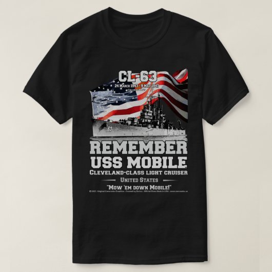 USSモバイルCL63クルーザー海軍退役軍人を記憶 Tシャツ (デザイン正面)