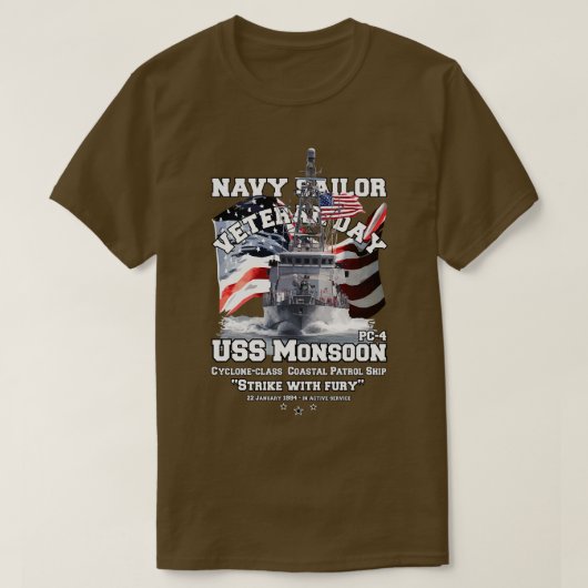 USSモンスーンPC4沿岸巡視船 Tシャツ (デザイン正面)