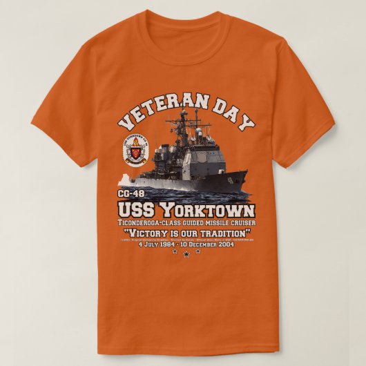 USSヨークタウンCG48米国海軍退役軍人 Tシャツ (デザイン正面)