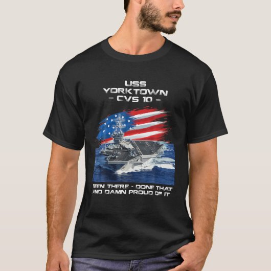 USSヨークタウンCVS-10航空母艦退役軍人USA F Tシャツ (正面)