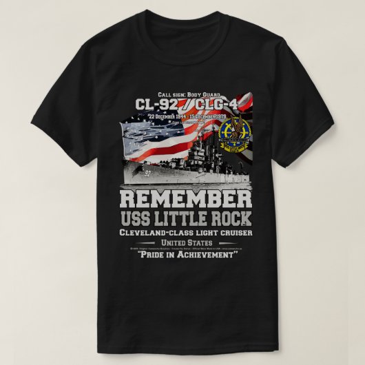 USSリトルロックCL92クルーザー海軍退役軍人 Tシャツ (デザイン正面)