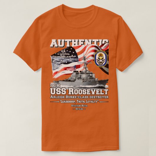 USSルーズベルトDDG80駆逐艦 Tシャツ (デザイン正面)