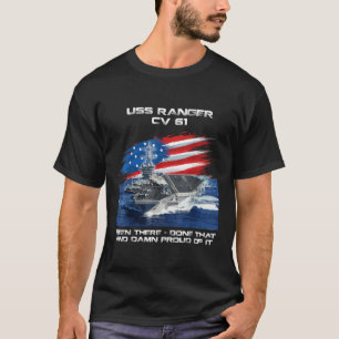 USSレンジャーCV 61航空母艦退役軍人USA国旗 Tシャツ