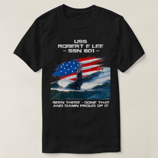 USSロバートEリーSSN601アメリカ国旗の潜水艦Ve Tシャツ (デザイン正面)
