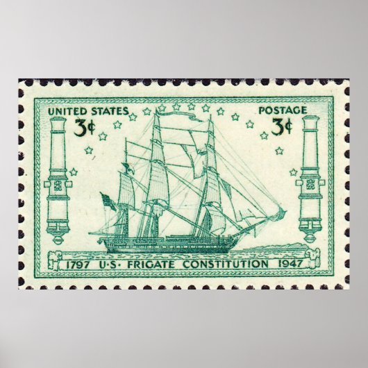 USS憲法150周年記念スタンプ1947 Larg ポスター (正面)