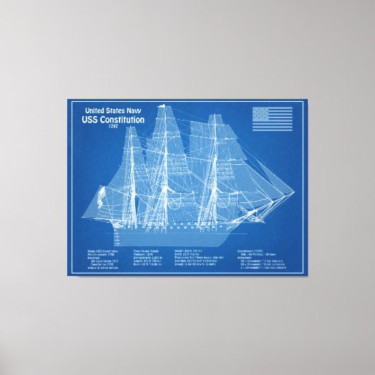 USS憲法 – 船舶設計図プランABD キャンバスプリント (正面)