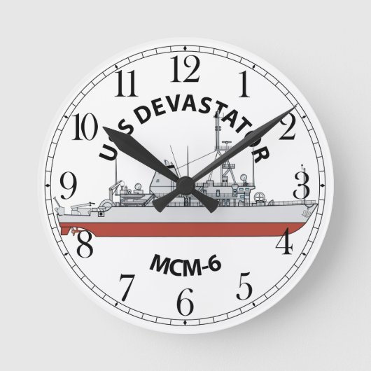 USS デバステイター MCM-6 ラウンド壁時計 (正面)